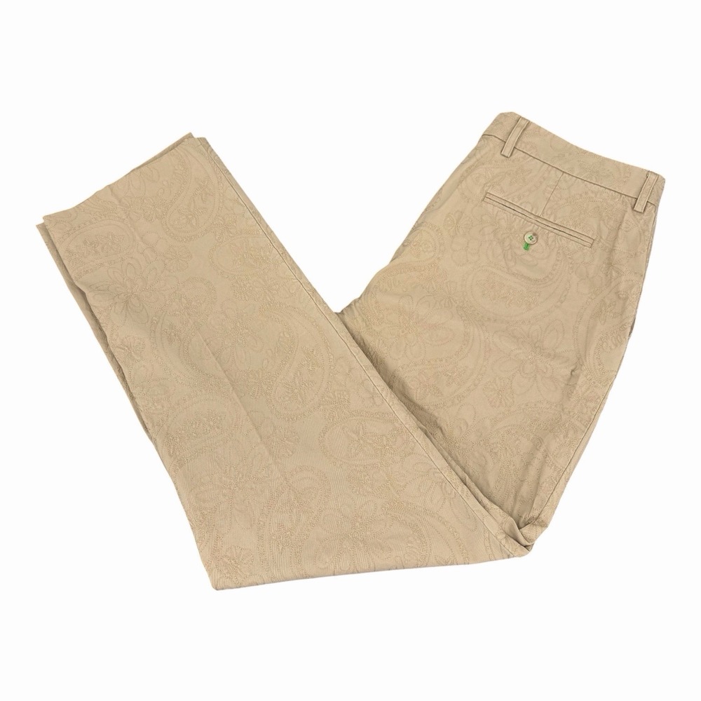 Lilly Pulitzer Pants Mens 36x31.5 Beige Phipps Pant Cotton AOP Paisley Jacquard